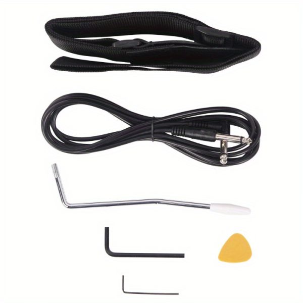 novice entry level 170 electric guitar hsh pickup bag strap paddle rocker cable wrench tool sunset color basswood & acacia wood, adjustable strap, durable construction, no battery needed, guitar accessories, rocker shaped paddle, natural wood finish