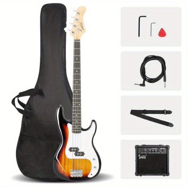 blue gp electric bass guitar kit includes amp, stereo bag, strap, cable & wrench tool perfect for beginner and pro bass musicians