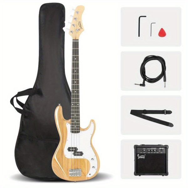 blue gp electric bass guitar kit includes amp, stereo bag, strap, cable & wrench tool perfect for beginner and pro bass musicians