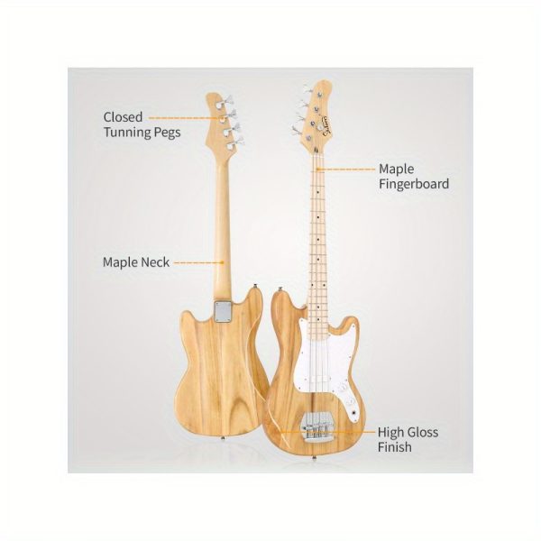 4 string 30in short scale thin body gb electric bass guitar with bag strap connector wrench tool burlywood