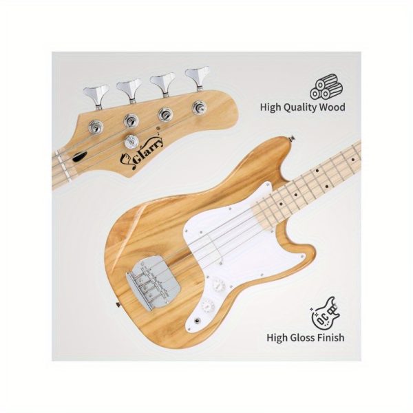4 string 30in short scale thin body gb electric bass guitar with bag strap connector wrench tool burlywood
