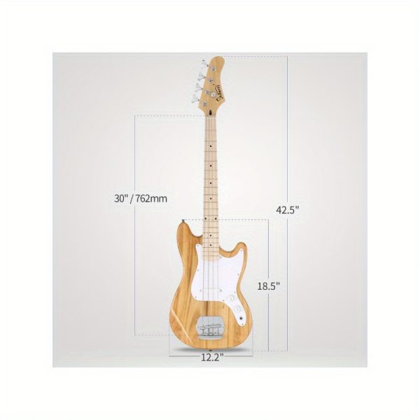 4 string 30in short scale thin body gb electric bass guitar with bag strap connector wrench tool burlywood