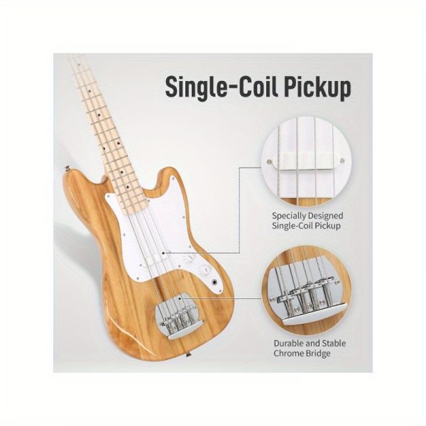 4 string 30in short scale thin body gb electric bass guitar with bag strap connector wrench tool burlywood