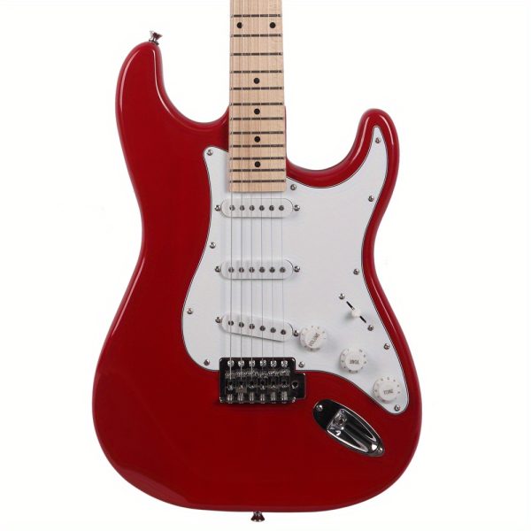 gst maple fingerboard electric guitar bag shoulder strap pick whammy bar cord wrench tool black & white