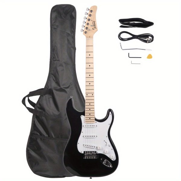 gst maple fingerboard electric guitar bag shoulder strap pick whammy bar cord wrench tool black & white