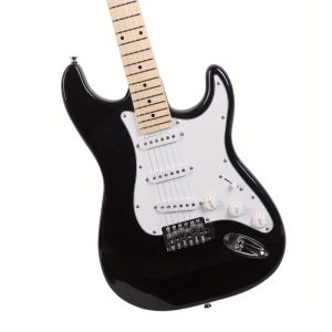 gst maple fingerboard electric guitar bag shoulder strap pick whammy bar cord wrench tool black & white