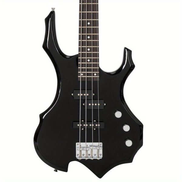 burning fire electric bass guitar full size 4 string cord wrench tool black