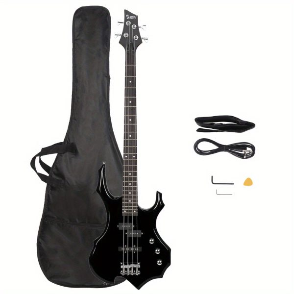 burning fire electric bass guitar full size 4 string cord wrench tool black