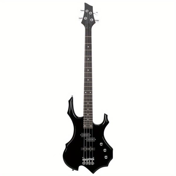 burning fire electric bass guitar full size 4 string cord wrench tool black