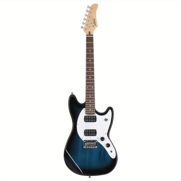 full size blue 6 string gmf electric guitar with h h pickups ideal for beginners, comes with bag, strap & accessories