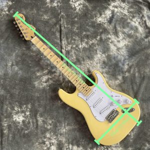 cream yellow 6 string solid basswood body electric guitar maple fretboard and neck st shape sss pickups chrome hardware