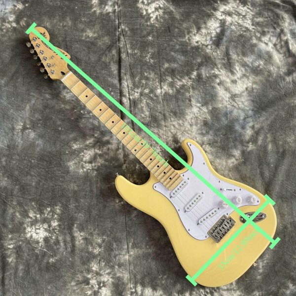 cream yellow 6 string solid basswood body electric guitar maple fretboard and neck st shape sss pickups chrome hardware