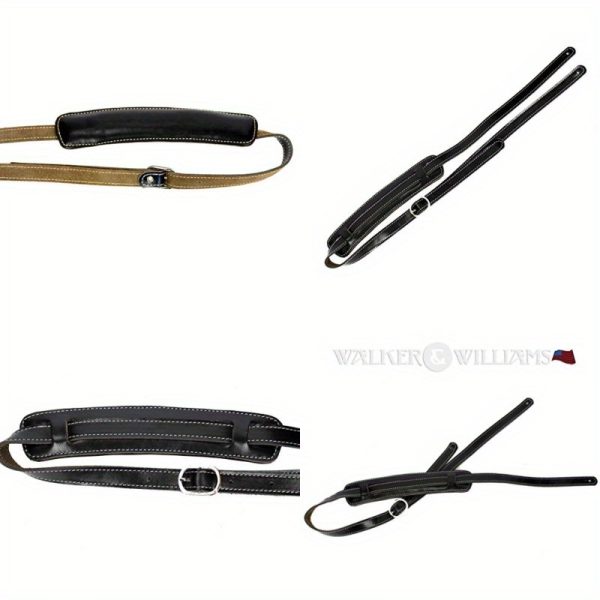 walker williams c18blk vintage style premium black top grain soft leather shoulder pad guitar strap adjusts up to 61 for acoustic electric and bass guitars