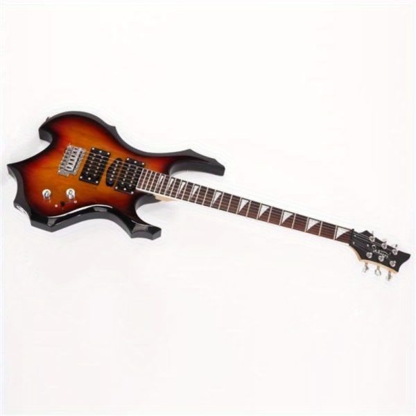 glarry flame shaped electric guitar with 20w electric guitar sound hsh pickup novice guitar audio bag strap picks shake cable wrench tool sunset color