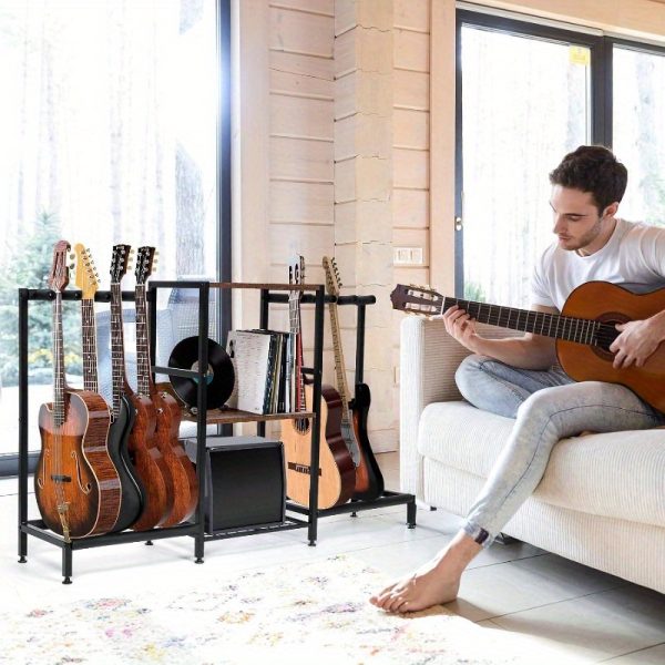 guitar rack 8 electric bass guitar holder, guitar stand with 3tier storage shelf for guitar amplifier acssories acoustic electric guitar multiple guitar display racks for bass