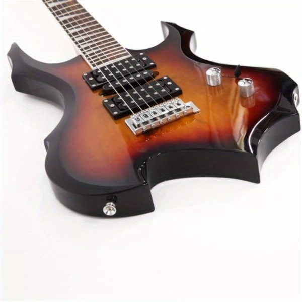 glarry flame shaped electric guitar with 20w electric guitar sound hsh pickup novice guitar audio bag strap picks shake cable wrench tool sunset color