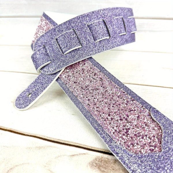 amp; wwgl111 amethyst purple sparkle glitter bomb padded guitar strap white glove leather back for acoustic, electric, and bass guitars