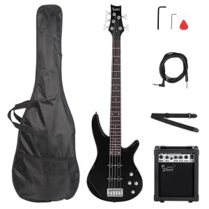 gib 5 string full size electric bass guitar ss pickups and amp kit for the experienced player black