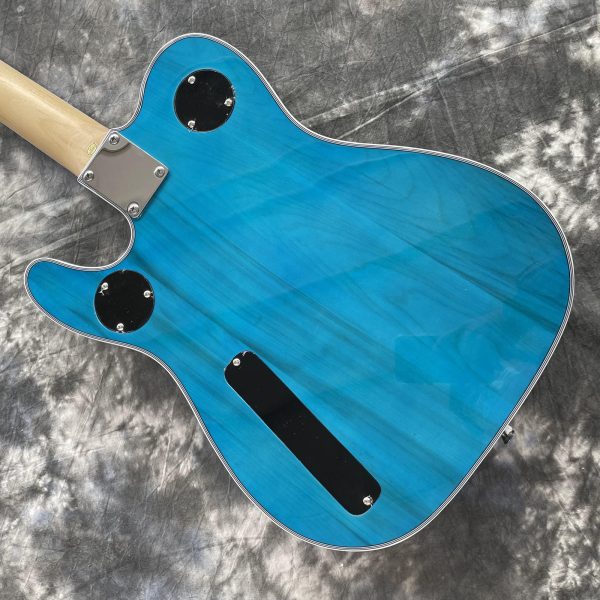 semi hollow body tl electric guitar f hole quilted maple top basswood body maple neck hh pickups jazz bridge 6 strings rosewood fretboard blue color chrome hardware