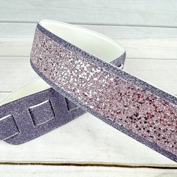 amp; wwgl111 amethyst purple sparkle glitter bomb padded guitar strap white glove leather back for acoustic, electric, and bass guitars