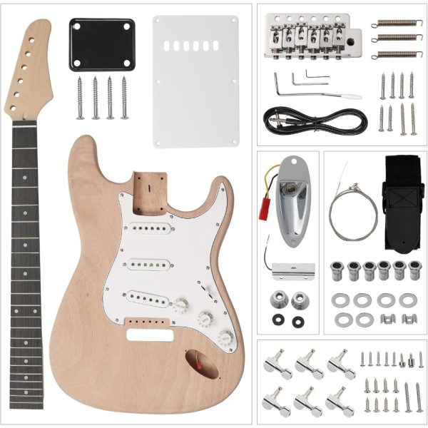 diy guitar kit with mahogany body, ebony fingerboard and maple neck, 6 string diy electric guitar kit with classic design, easy installation & full equipment to build your own guitar