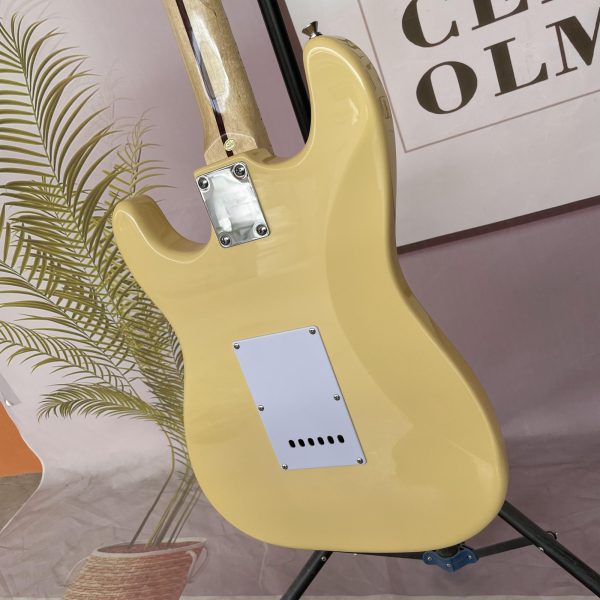 cream yellow 6 string solid basswood body electric guitar maple fretboard and neck st shape sss pickups chrome hardware