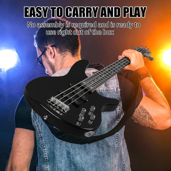 4 string electric bass guitar with 20w amplifier, pj pickup, maple neck & rosewood fretboard, basswood body – includes gig bag, shoulder strap, and accessories – perfect for live performances and practice sessions