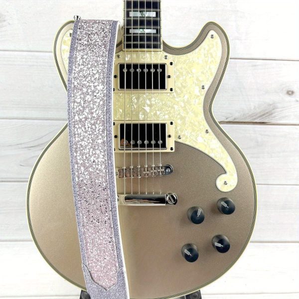 amp; wwgl111 amethyst purple sparkle glitter bomb padded guitar strap white glove leather back for acoustic, electric, and bass guitars