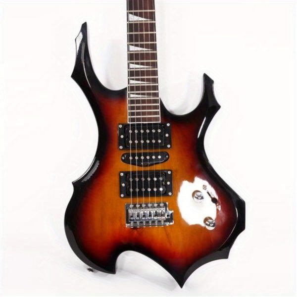 glarry flame shaped electric guitar with 20w electric guitar sound hsh pickup novice guitar audio bag strap picks shake cable wrench tool sunset color