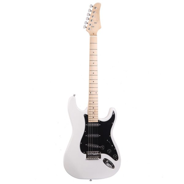 st electric guitar dual pickup modern guitar with recycled woods, white body & black pickguard, for rock, blues, jazz ideal for beginners & professionals, musical performance, sleek design, durable construction