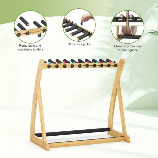 heavy duty guitar stand rack for multiple guitars foldable, adjustable guitar holder with non slip pads, space saving design, compatible with electric, acoustic, bass guitars & cases for home, studio, stage natural wood finish (no assembly required), studio organization, foldable design, nonslip padding