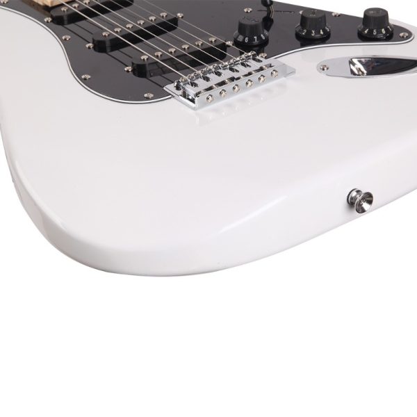 st electric guitar dual pickup modern guitar with recycled woods, white body & black pickguard, for rock, blues, jazz ideal for beginners & professionals, musical performance, sleek design, durable construction