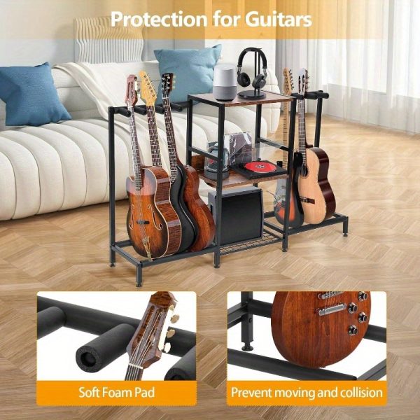 guitar rack 8 electric bass guitar holder, guitar stand with 3tier storage shelf for guitar amplifier acssories acoustic electric guitar multiple guitar display racks for bass