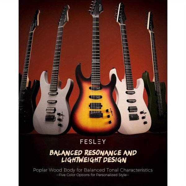 39 inch electric guitar, electric guitar kit with hss pickups, stylish poplar body electric guitar for beginner, maple neck, st style 6 string guitar with gig bag, fst400m, sunburst
