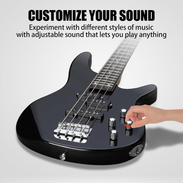 4 string electric bass guitar with 20w amplifier, pj pickup, maple neck & rosewood fretboard, basswood body – includes gig bag, shoulder strap, and accessories – perfect for live performances and practice sessions