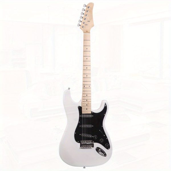 st electric guitar dual pickup modern guitar with recycled woods, white body & black pickguard, for rock, blues, jazz ideal for beginners & professionals, musical performance, sleek design, durable construction
