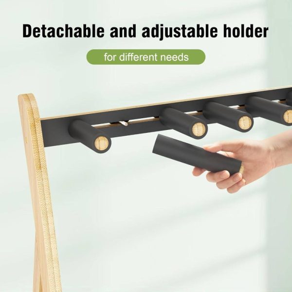 heavy duty guitar stand rack for multiple guitars foldable, adjustable guitar holder with non slip pads, space saving design, compatible with electric, acoustic, bass guitars & cases for home, studio, stage natural wood finish (no assembly required), studio organization, foldable design, nonslip padding