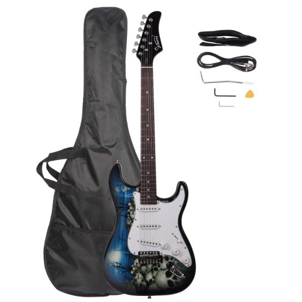 gste electric guitar bag shoulder strap pick whammy bar cord wrench tool blue