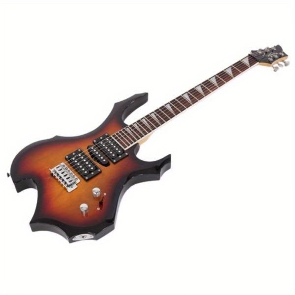 glarry flame shaped electric guitar with 20w electric guitar sound hsh pickup novice guitar audio bag strap picks shake cable wrench tool sunset color