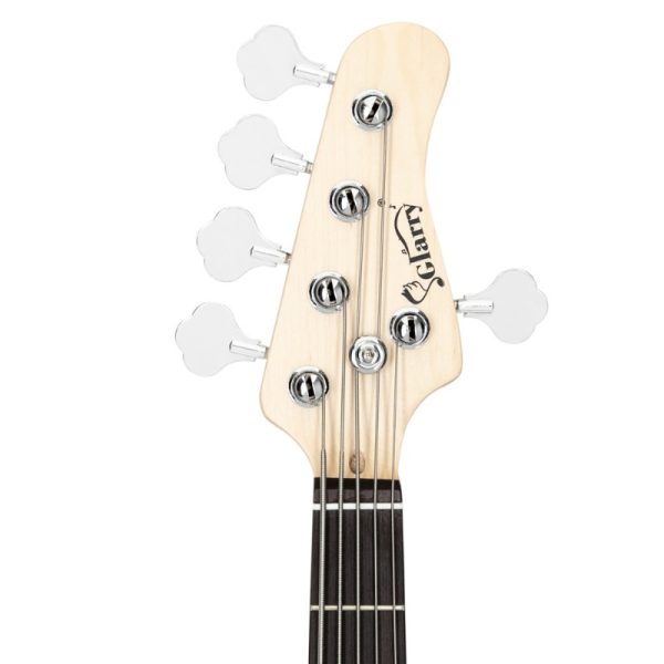 gjazz full size electric 5 string bass guitar with pickup, dual bridge system, warm burlywood tone ideal for jazz, rock, funk, blues includes strap, pick & connector wrench recycled wood construction professional bass guitar for advanced players, bass guitar gifts, jazz bassists gear, instrument, live performance, classic design, durable build, jazz musicians