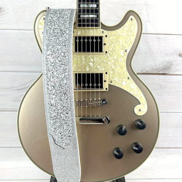amp; wwgl108 aria glow silvery super sparkle glitter bomb padded guitar strap white glove leather back for acoustic, electric, and bass guitars