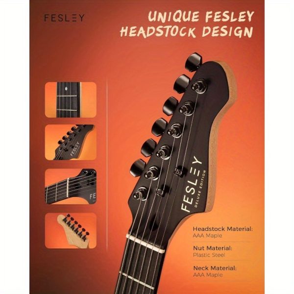 39 inch electric guitar, electric guitar kit with hss pickups, stylish poplar body electric guitar for beginner, maple neck, st style 6 string guitar with gig bag, fst400m, sunburst