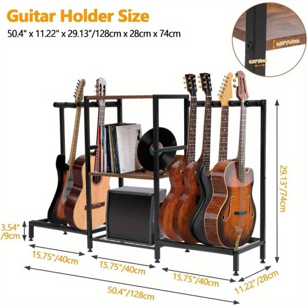 guitar rack 8 electric bass guitar holder, guitar stand with 3tier storage shelf for guitar amplifier acssories acoustic electric guitar multiple guitar display racks for bass
