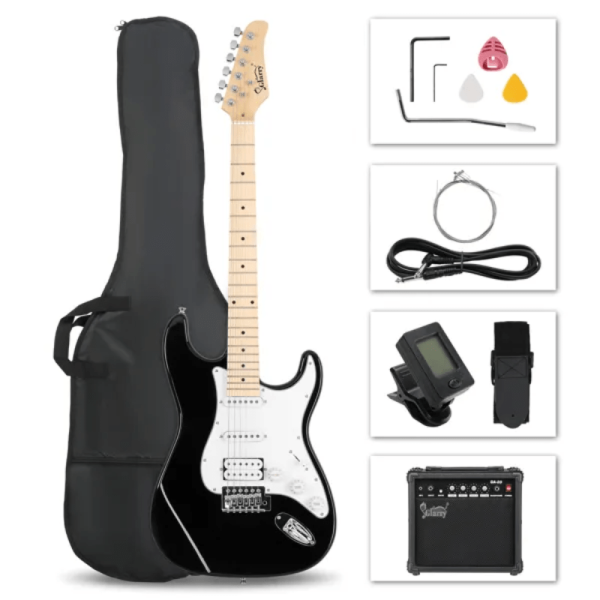 [do not sell on] glarry gst stylish s s h pickup electric guitar kit with 20w amp bag guitar strap black