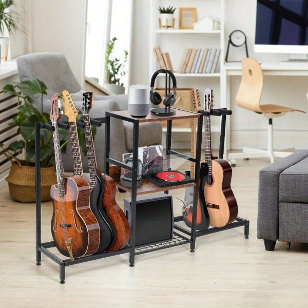 guitar rack 8 electric bass guitar holder, guitar stand with 3tier storage shelf for guitar amplifier acssories acoustic electric guitar multiple guitar display racks for bass