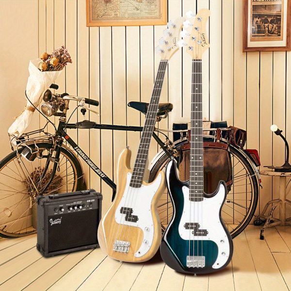 blue gp electric bass guitar kit includes amp, stereo bag, strap, cable & wrench tool perfect for beginner and pro bass musicians