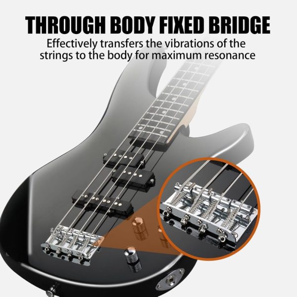 4 string electric bass guitar with 20w amplifier, pj pickup, maple neck & rosewood fretboard, basswood body – includes gig bag, shoulder strap, and accessories – perfect for live performances and practice sessions