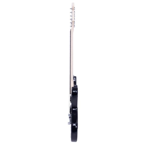 electric guitar with lightning bolt graphic design double pickup system, brazilian rosewood fingerboard & bridge, recycled wood body black & blue mixed color, no battery needed, durable for live performances & studio sessions