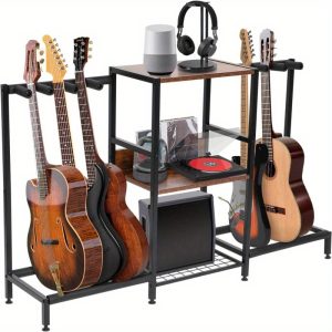 guitar rack 8 electric bass guitar holder, guitar stand with 3tier storage shelf for guitar amplifier acssories acoustic electric guitar multiple guitar display racks for bass