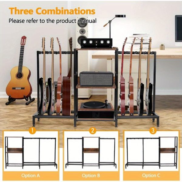 guitar rack 8 electric bass guitar holder, guitar stand with 3tier storage shelf for guitar amplifier acssories acoustic electric guitar multiple guitar display racks for bass